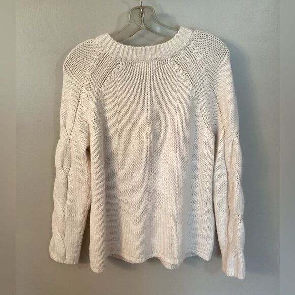VELVET BY GRAHAM & SPENCER SIZE LARGE IVORY PEARLA V NECK SWEATER WOOL ALPACA - Picture 3 of 8
